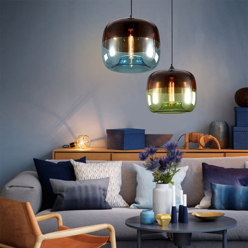 Retro Colorful Glass Style 1-Light Drum Pendant Lamp-Orizon Depot