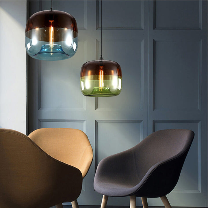 Retro Colorful Glass Style 1-Light Drum Pendant Lamp-Orizon Depot