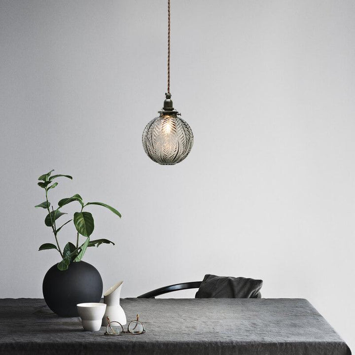 Retro Lotus Texture Glass 1-Light Globe Hanging Lamp-Orizon Depot
