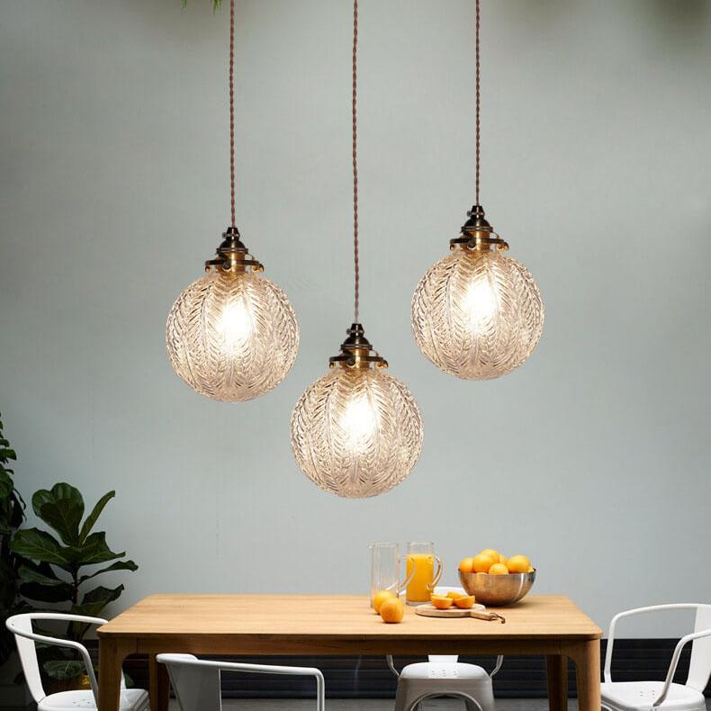 Retro Lotus Texture Glass 1-Light Globe Hanging Lamp-Orizon Depot