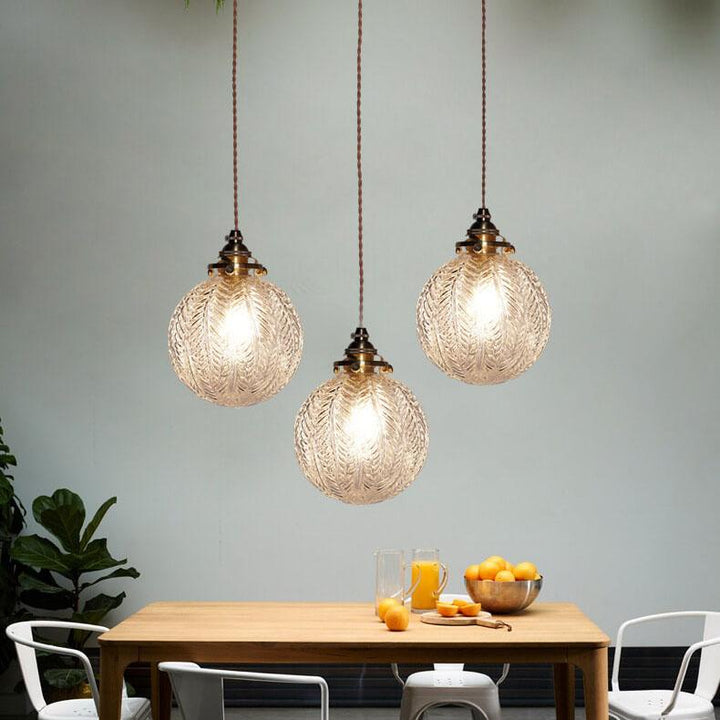 Retro Lotus Texture Glass 1-Light Globe Hanging Lamp-Orizon Depot