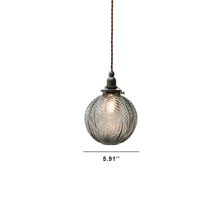 Retro Lotus Texture Glass 1-Light Globe Hanging Lamp-Orizon Depot