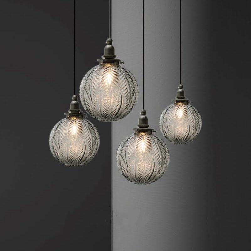 Retro Lotus Texture Glass 1-Light Globe Hanging Lamp-Orizon Depot