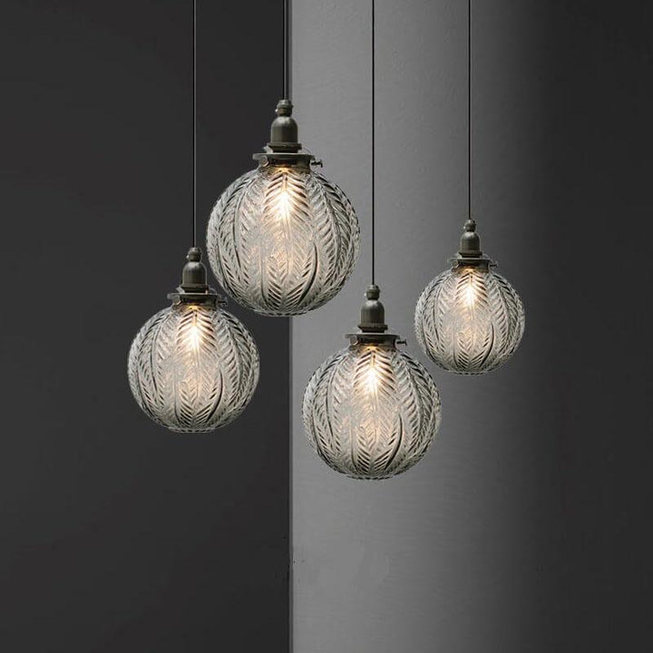 Retro Lotus Texture Glass 1-Light Globe Hanging Lamp-Orizon Depot