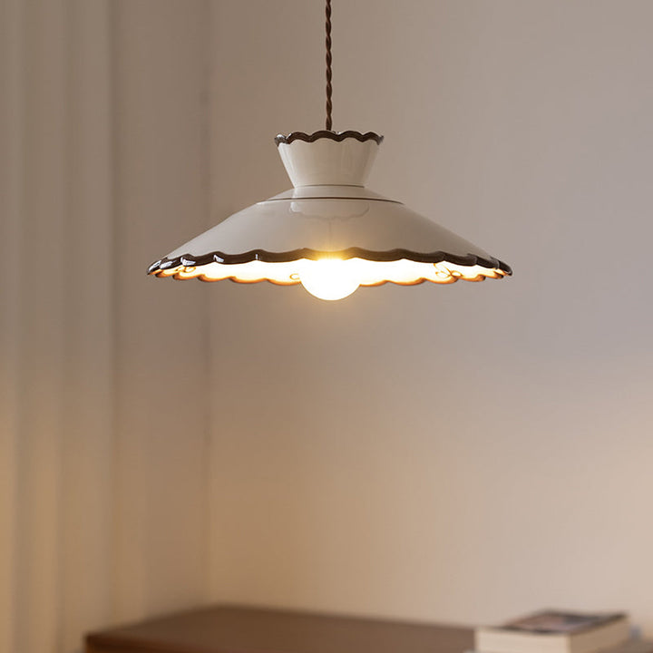 Rustic French Ceramic Pendant Light with Vintage Iron Charm-Orizon Depot