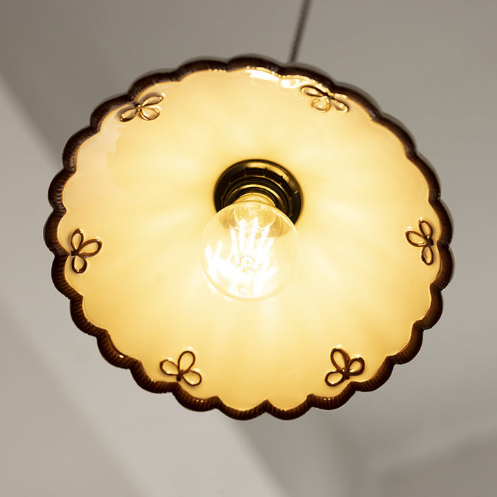 Rustic French Ceramic Pendant Light with Vintage Iron Charm-Orizon Depot