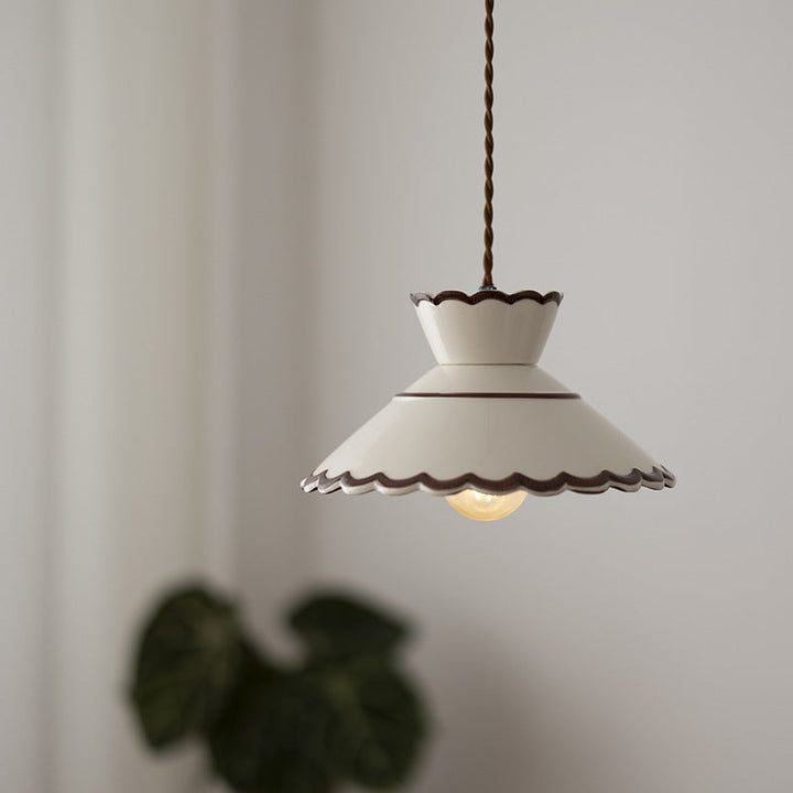 Rustic French Ceramic Pendant Light with Vintage Iron Charm-Orizon Depot