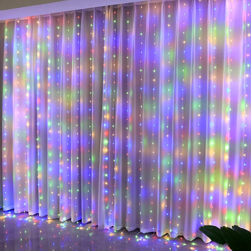 Christmas's LED Fairy String Curtain Lights with Remote - 8 Modes for