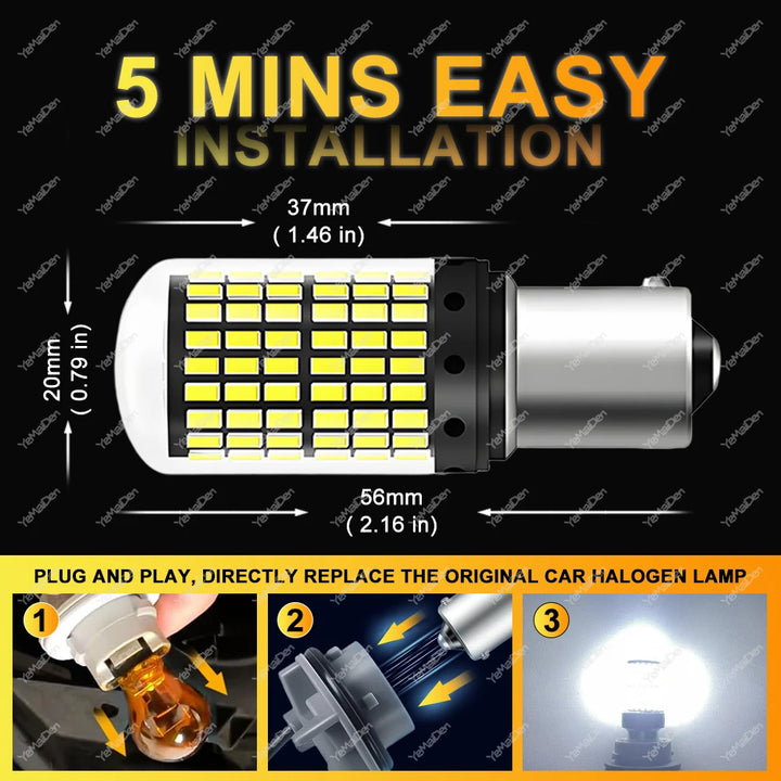LED Signal Light Bulb Set for Car Turn Signal Tail Reverse Lights 6500K White