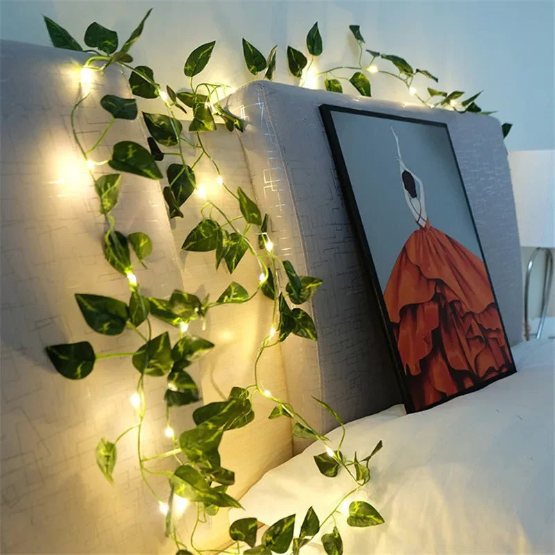 Christmas's + Battery-Powered Green Leaf Fairy Lights for Home Decor