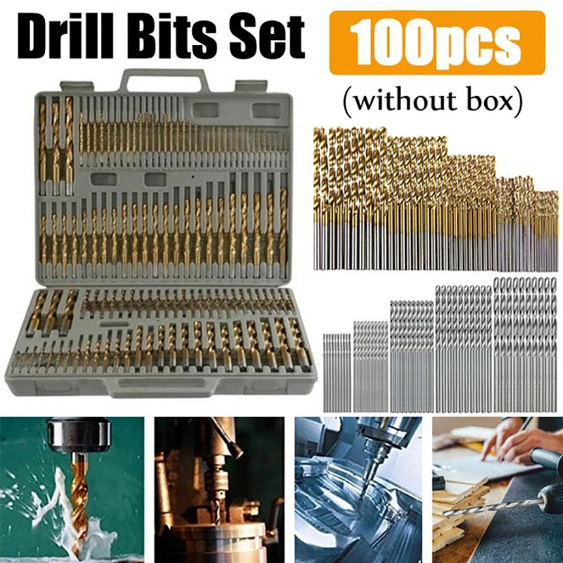 Titanium Coated HSS Drill Bits Set - 100/50 Pcs High Speed Steel Tools