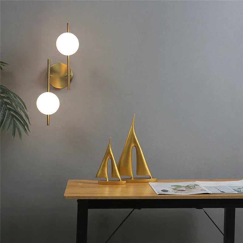Modern Dual Globe Wall Light in Gold Finish