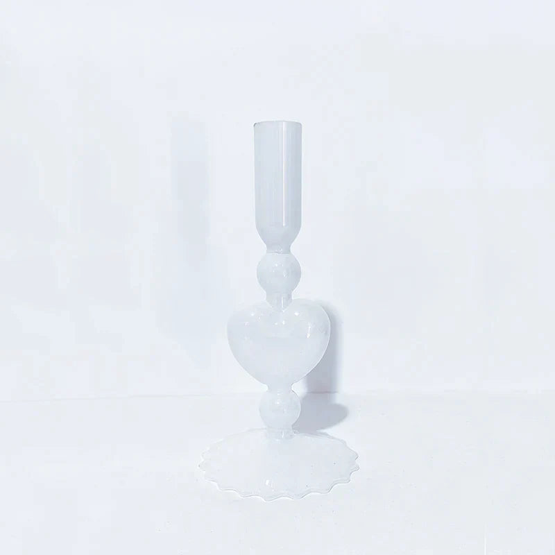 Retro Heart-Shaped Glass Candle Holder for Weddings & Home Decor-Orizon Depot
