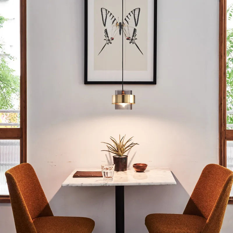 Modern Brass Cylinder Pendant Light | Nordic Glass Design