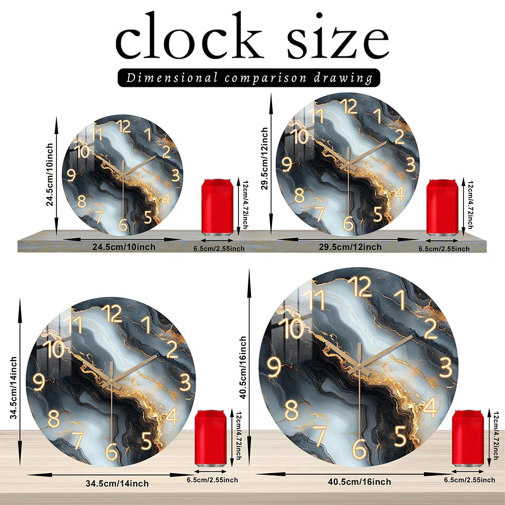 Elegant Blue & Gold Marble Wall Clock | Quiet Wooden Style