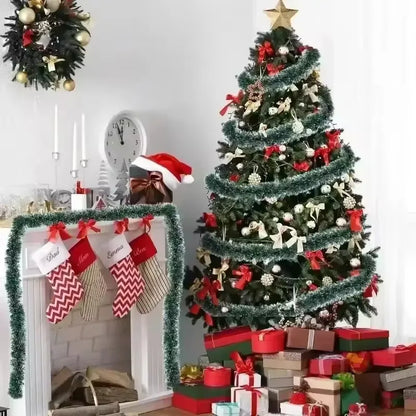 Christmas's 2/4/6/10M Green Tinsel Ribbons with Bow for Holiday Decor