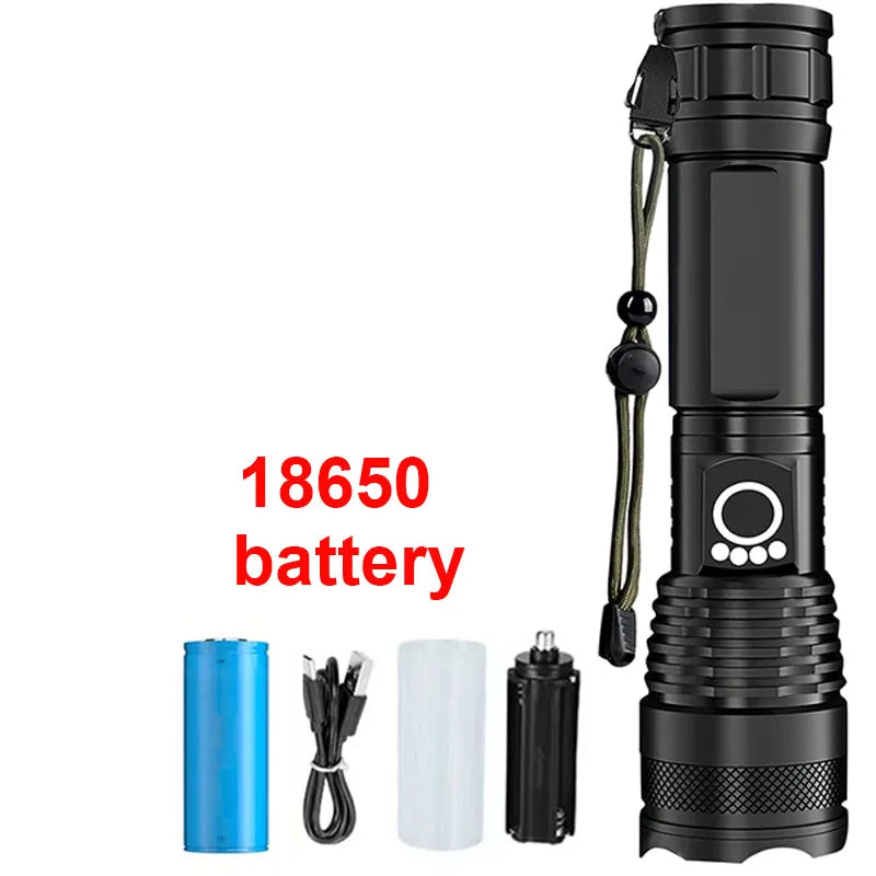 High-Power Rechargeable LED Tactical Flashlight with Zoom for Outdoors