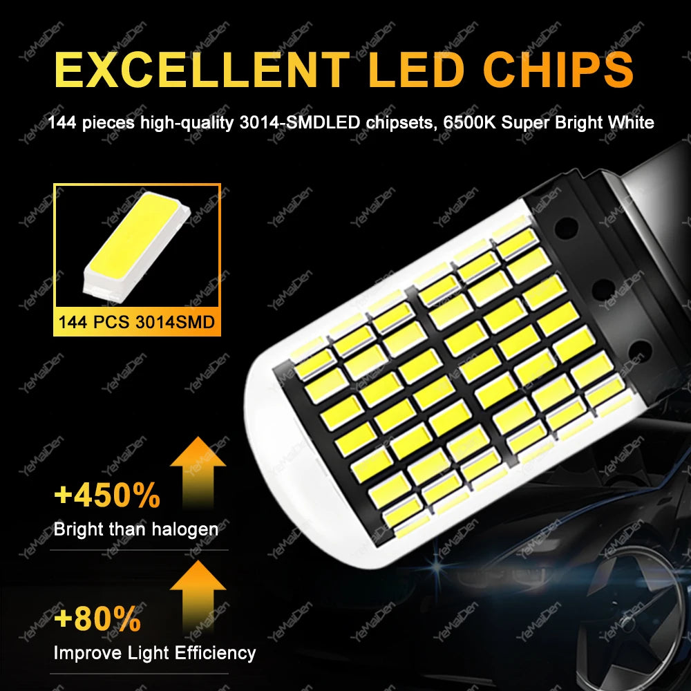 LED Signal Light Bulb Set for Car Turn Signal Tail Reverse Lights 6500K White