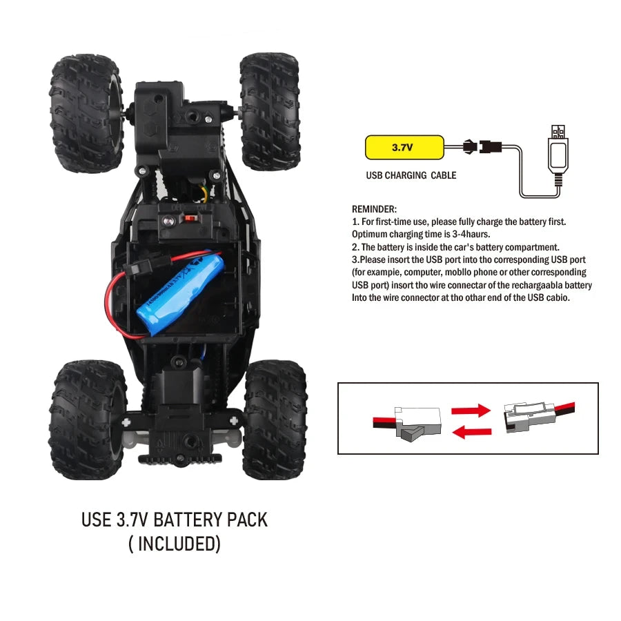 4-Way Remote Control Off-Road Car with Lights and Anti-Slip Tires