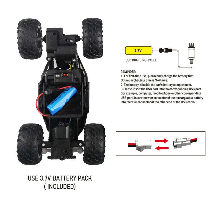 4-Way Remote Control Off-Road Car with Lights and Anti-Slip Tires