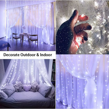 Christmas's LED Fairy String Curtain Lights with Remote - 8 Modes for