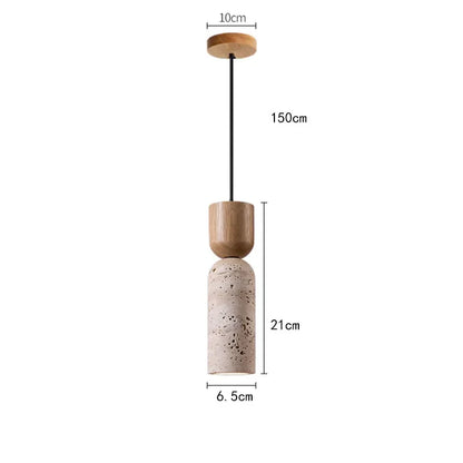 Minimalist Travertine & Wood Pendant Light | Japanese Style Bedside