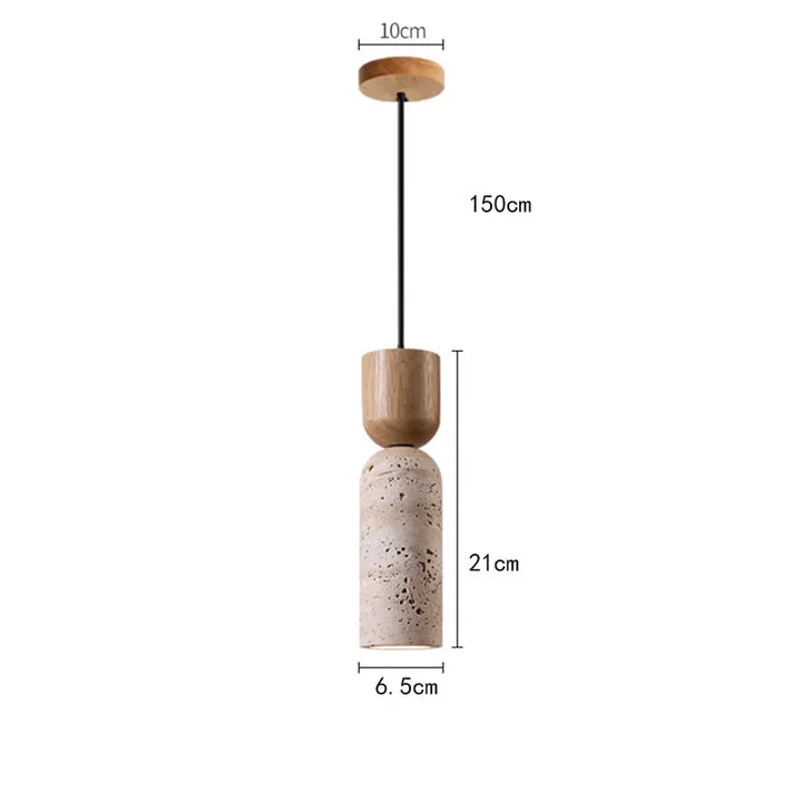 Minimalist Travertine & Wood Pendant Light | Japanese Style Bedside Lamp
