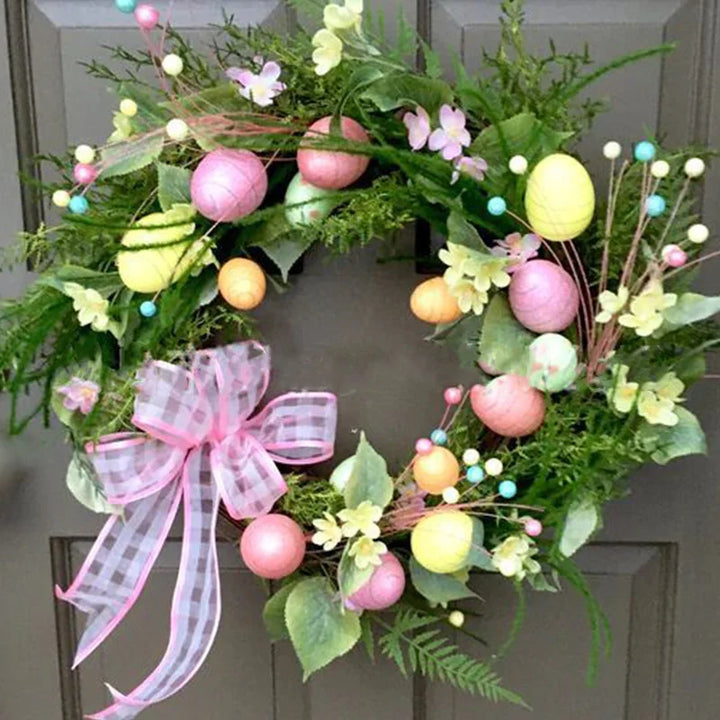 Easter Egg Wreath with Bow Ribbon Garland for Home Decor 2023-Orizon Depot