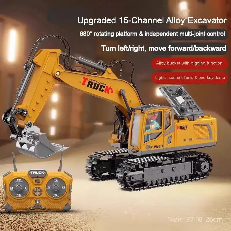 Remote Control Excavator Toy Car with Lights & Sound for Kids