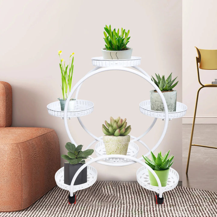 Metal Plant Stand on Wheels | 6-Tier Flower Pot Holder for Home & Garden