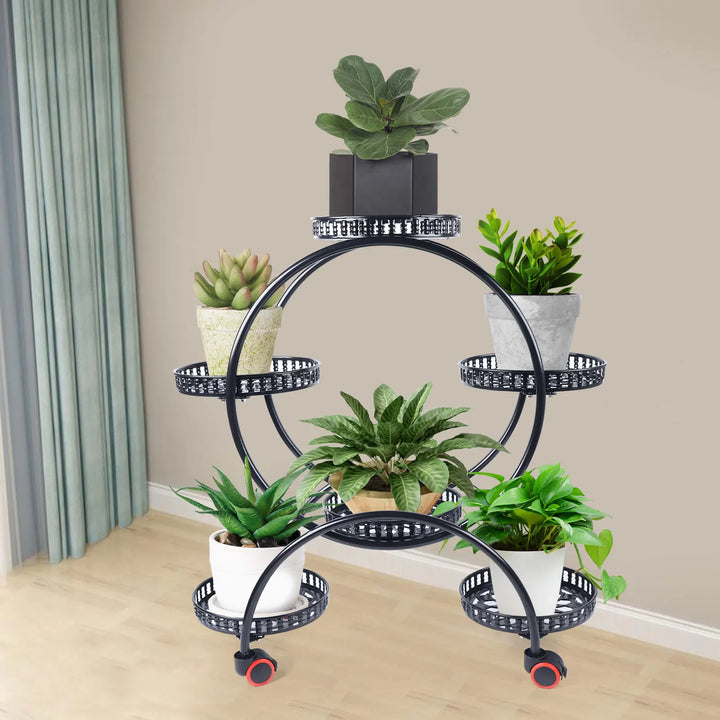 Metal Plant Stand on Wheels | 6-Tier Flower Pot Holder for Home & Garden