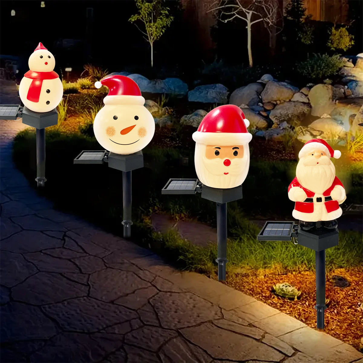Christmas's Outdoor Solar Santa Claus & Snowman Lawn Light Decor