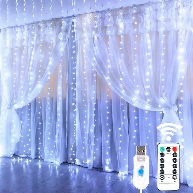 Christmas's LED Fairy String Curtain Lights with Remote - 8 Modes for