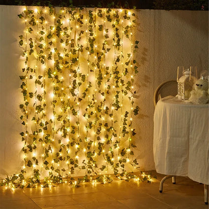 Christmas's + Battery-Powered Green Leaf Fairy Lights for Home Decor