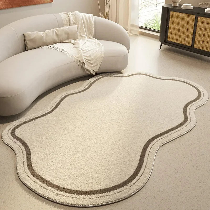Soft Cream Irregular Shaped Rug | Minimalist Non-Slip Carpet-Orizon Depot