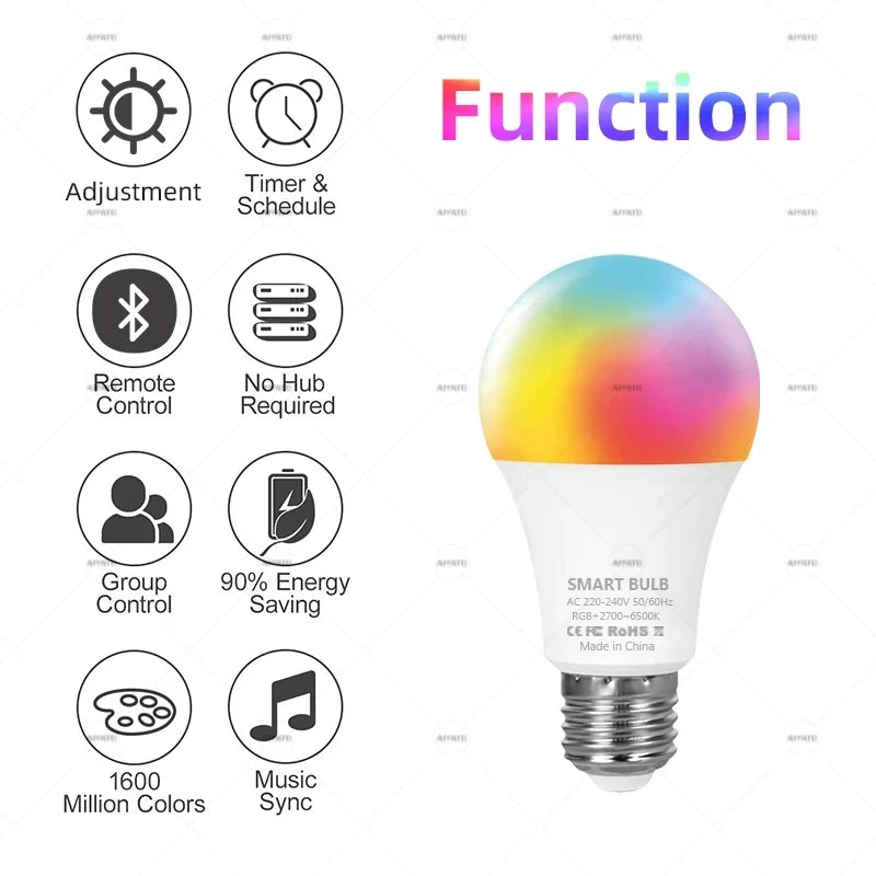 Smart Bluetooth LED Bulb Dimmable 15W 18W E27 B22 RGBCW