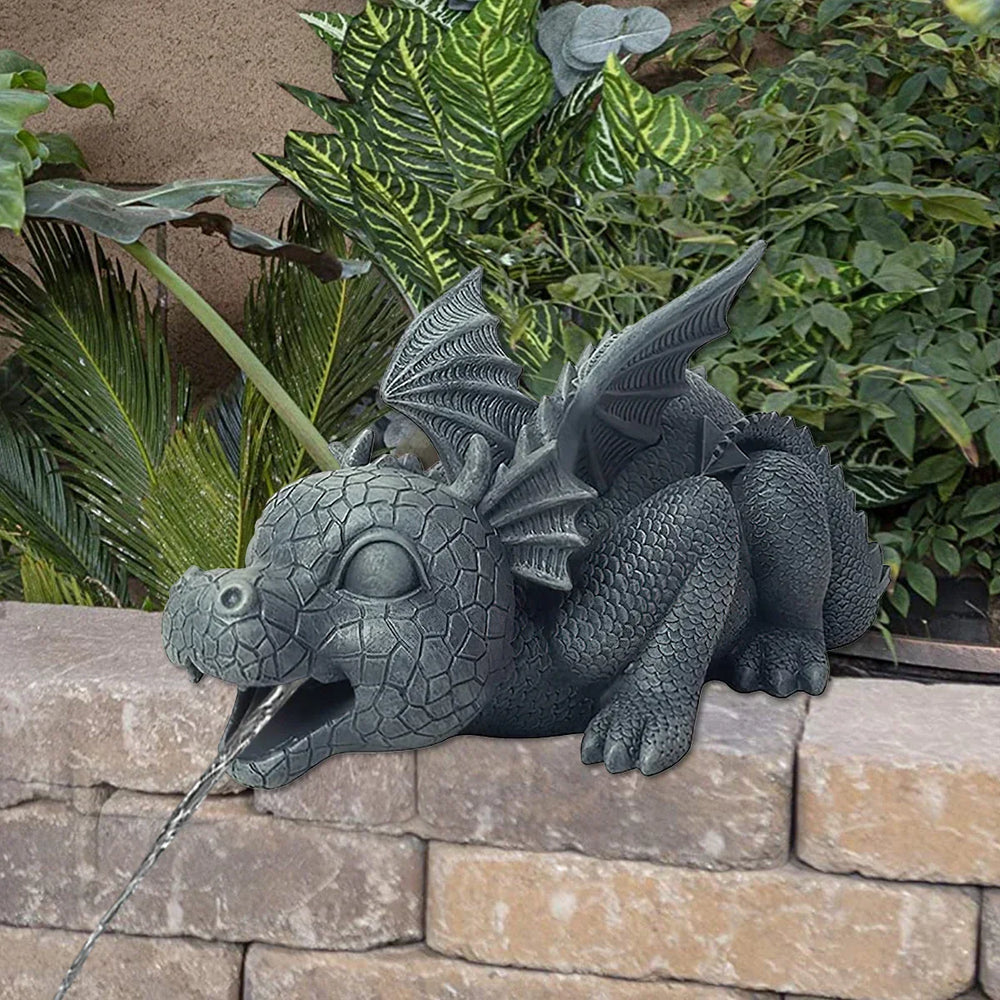 Water Spraying Dragon Statue - Weatherproof Resin Garden Decor-Orizon Depot