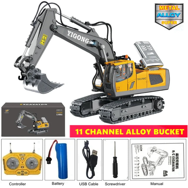 Remote Control 4WD Excavator Dump Truck Bulldozer Toy for Kids