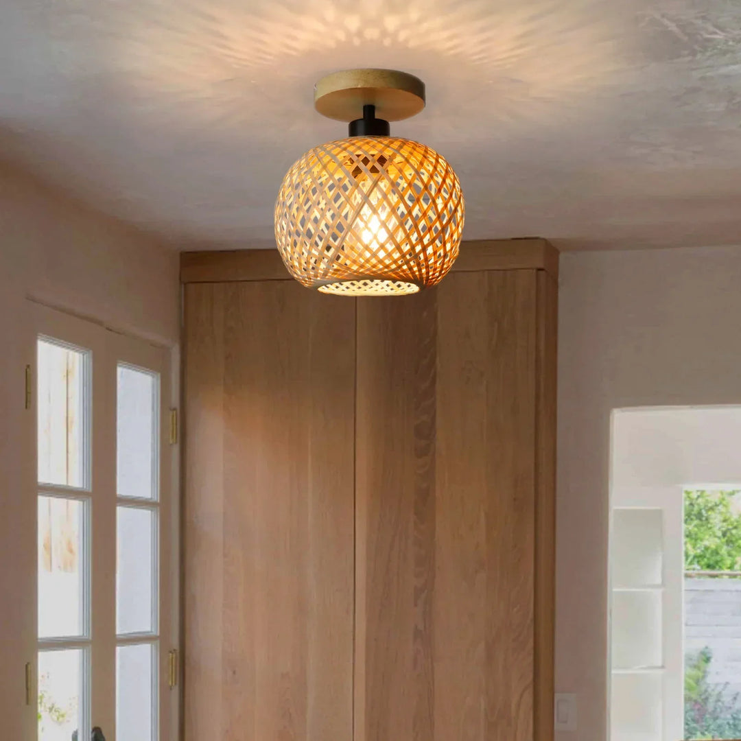 Handwoven Rattan LED Ceiling Lamp | Eco-Friendly Bamboo Design