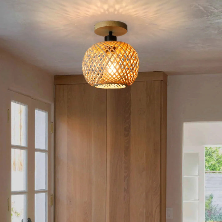 Handwoven Rattan LED Ceiling Lamp | Eco-Friendly Bamboo Design