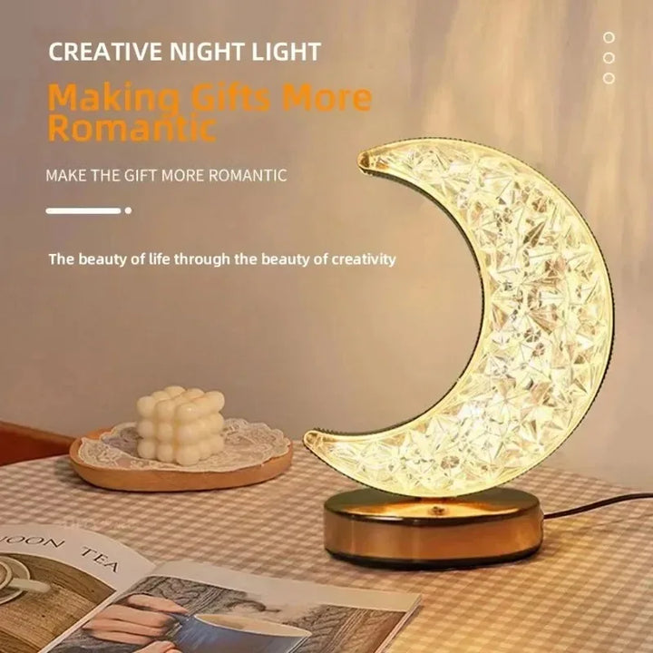 3D Crystal LED Night Light | Rechargeable Touch Dimming Lamp