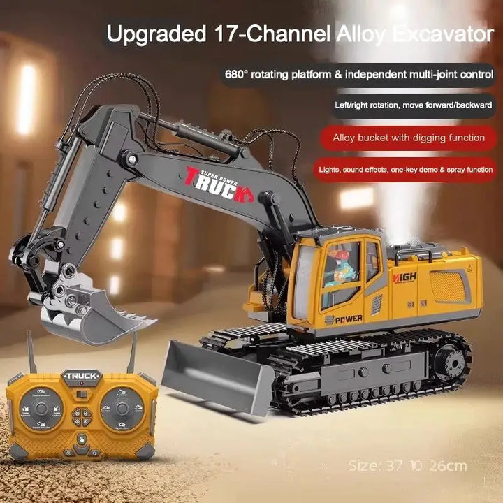 Remote Control Excavator Toy Car with Lights & Sound for Kids
