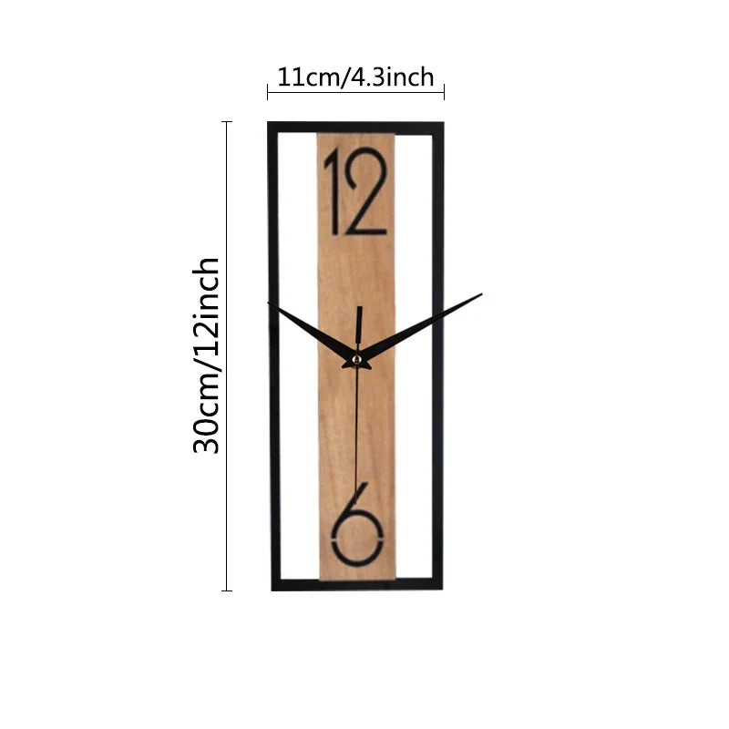 Sleek Rectangular Wall Clock with Slim Wood Grain Frame Design