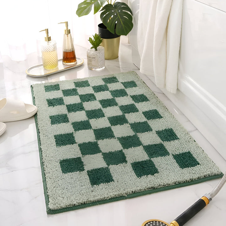 Plush Checkered Bath Mat for Ultimate Comfort and Style-Orizon Depot