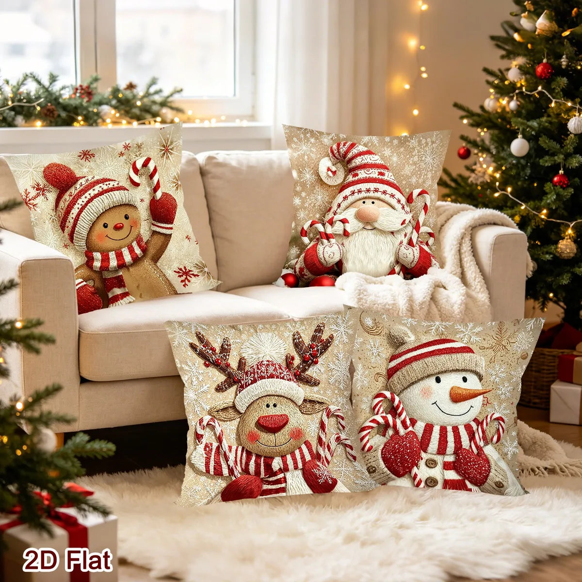 Christmas's 4pcs Gnome Gingerbread Man Throw Pillow Covers