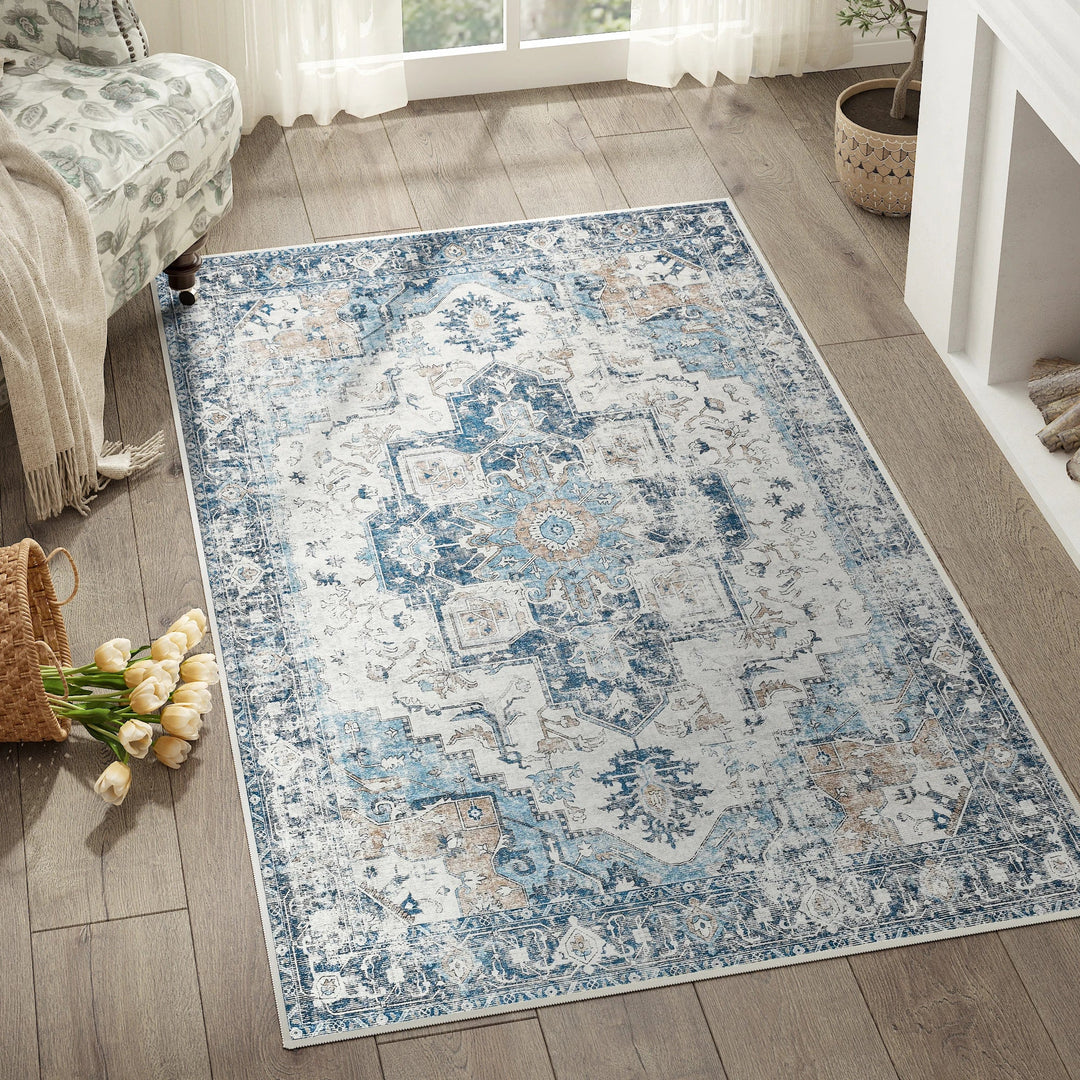 Foldable Non-Slip Oriental Style Medallion Rug for Home Decor