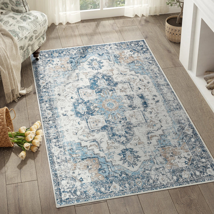 Foldable Non-Slip Oriental Style Medallion Rug for Home Decor
