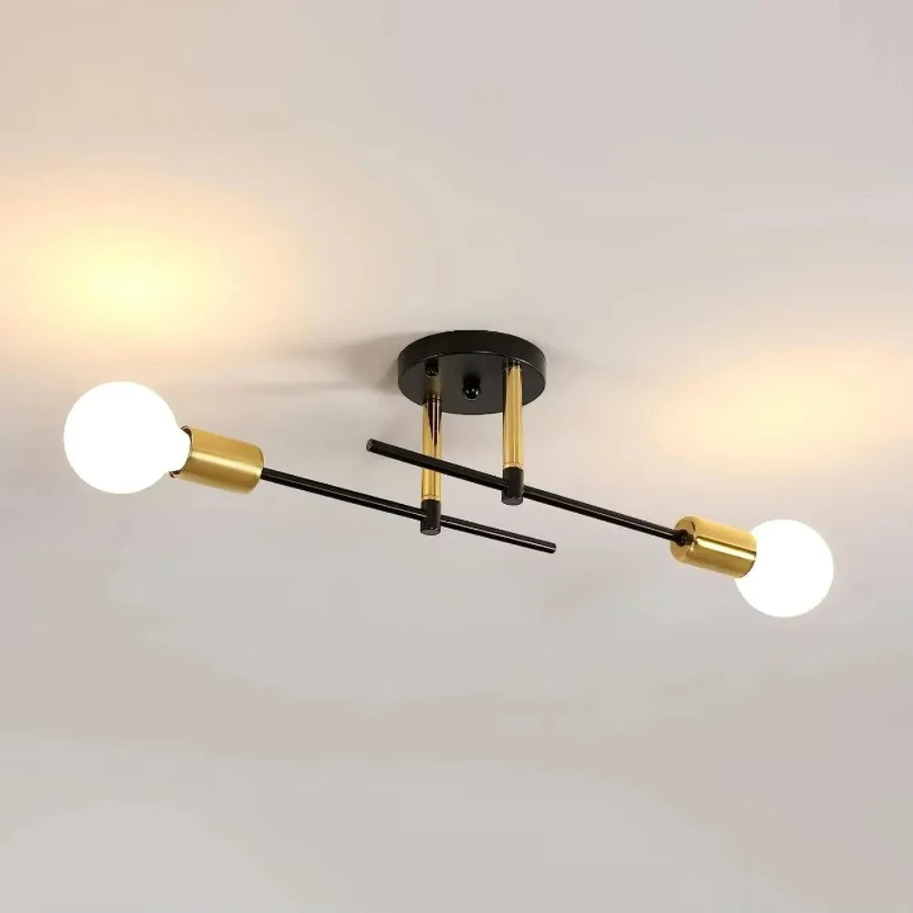 Contemporary 2-Light Ceiling Fixture | Black and Gold Flush Mount Light