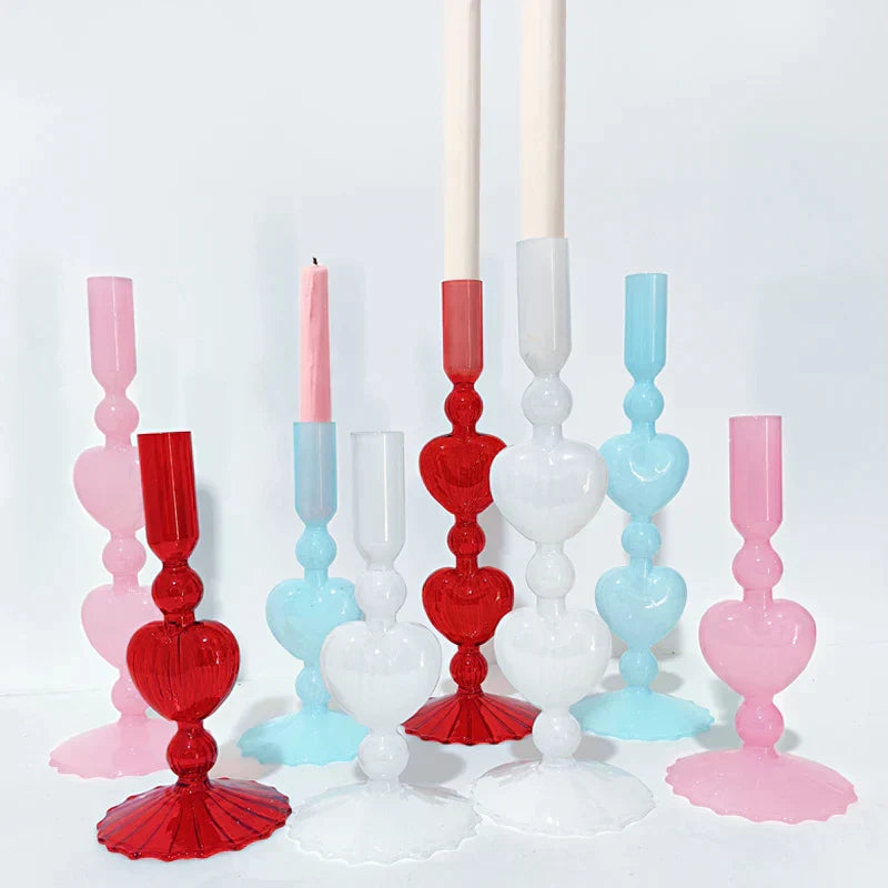Retro Heart-Shaped Glass Candle Holder for Weddings & Home Decor-Orizon Depot