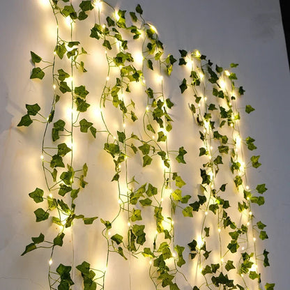 Christmas's + Battery-Powered Green Leaf Fairy Lights for Home Decor